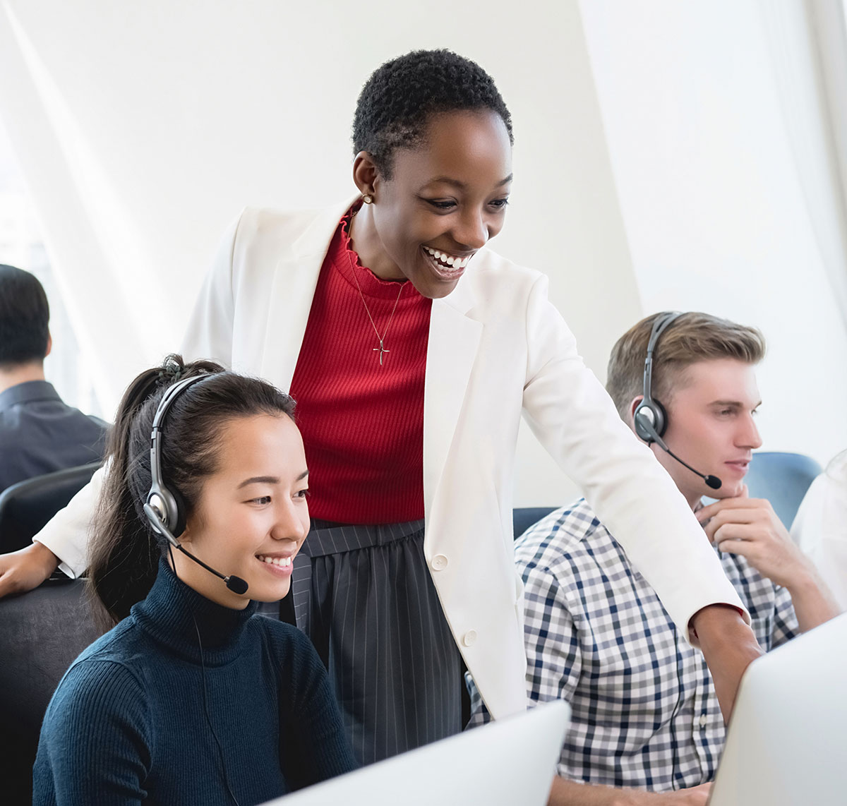 Business team using headset-based communications