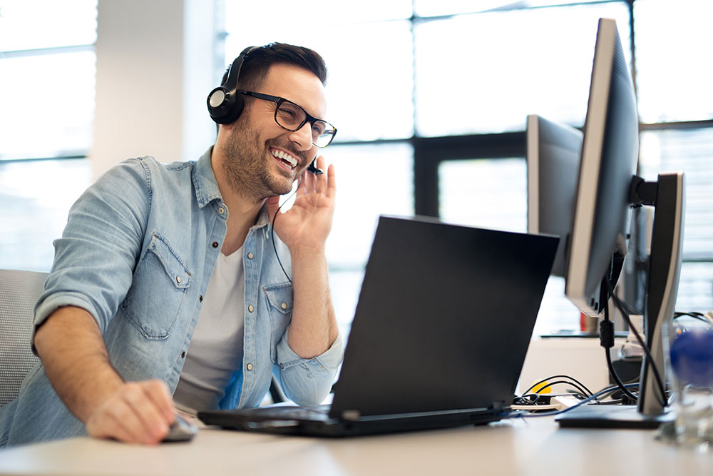Business professional on a call using Microsoft Teams